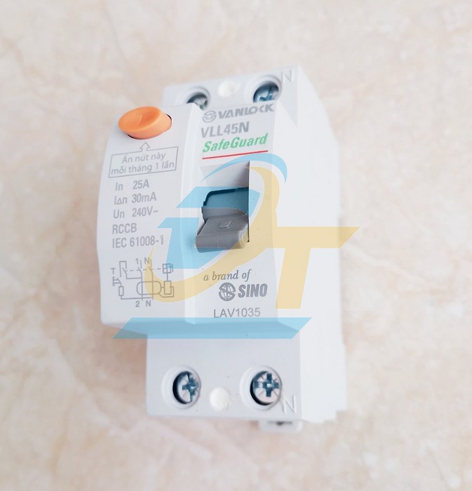 Cầu dao chống rò RCCB 2P 25A 30mA Sino VLL45N/25A
