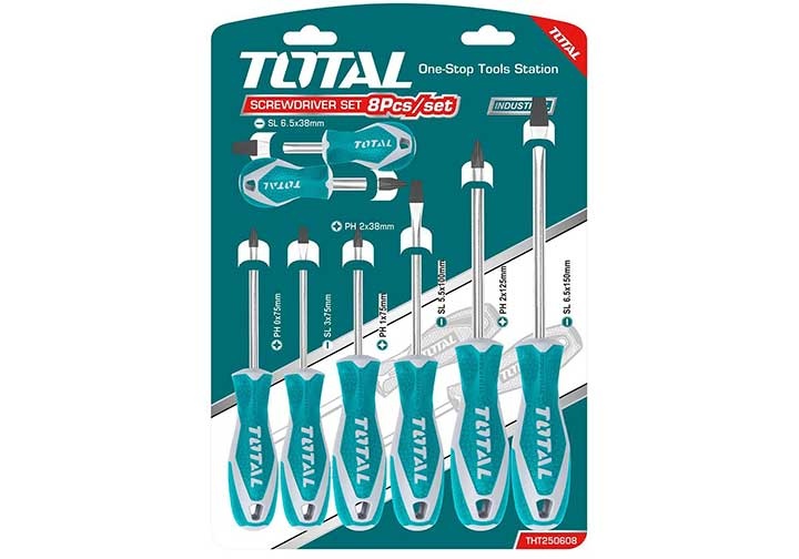 Bộ tua vít dẹp và bake 8 chi tiết Total THT250608
