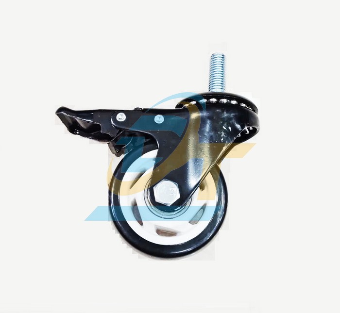 Bánh xe nhựa PVC phi 100 càng xoay có khóa (Cọc vít)