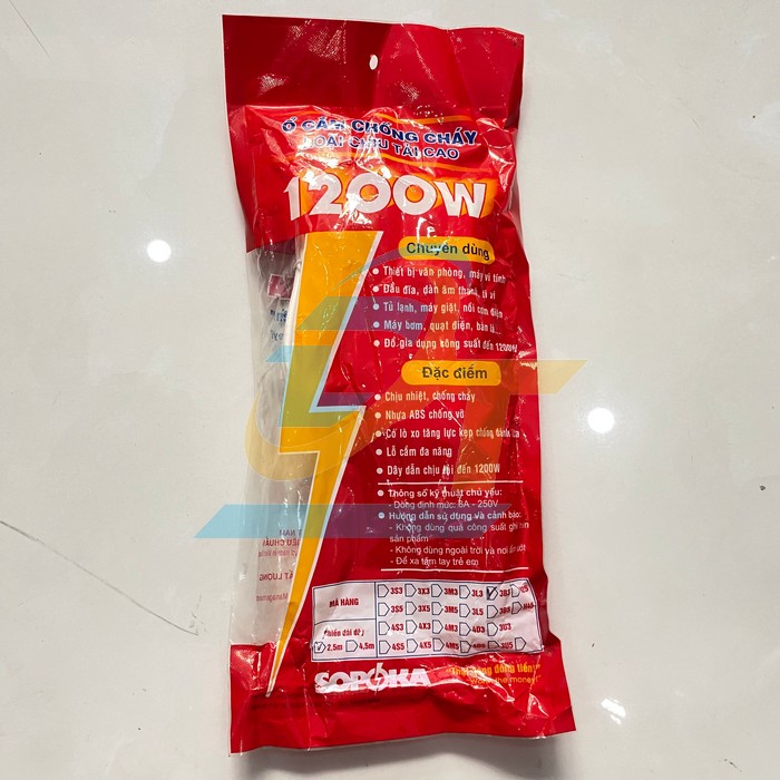 Ổ cắm chống ch&aacute;y chịu tải 1200W d&acirc;y 2.5m SOPOKA 3B3 3B3 Sopoka | Gi&aacute; rẻ nhất - C&ocirc;ng Ty TNHH Thương Mại Dịch Vụ Đạt T&acirc;m