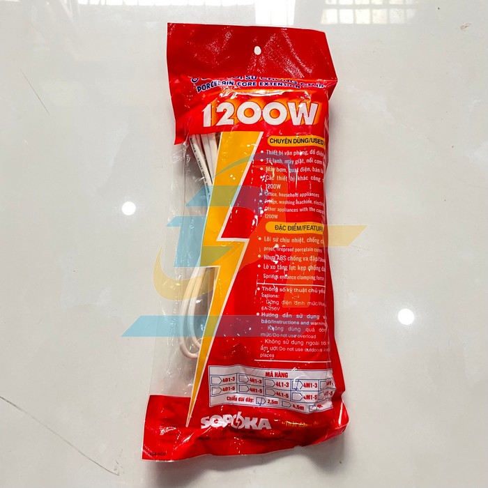 Ổ cắm l&otilde;i sứ chống ch&aacute;y chịu tải 1200W d&acirc;y 2.5m SOPOKA 4M1-3 4M1-3 Sopoka | Gi&aacute; rẻ nhất - C&ocirc;ng Ty TNHH Thương Mại Dịch Vụ Đạt T&acirc;m