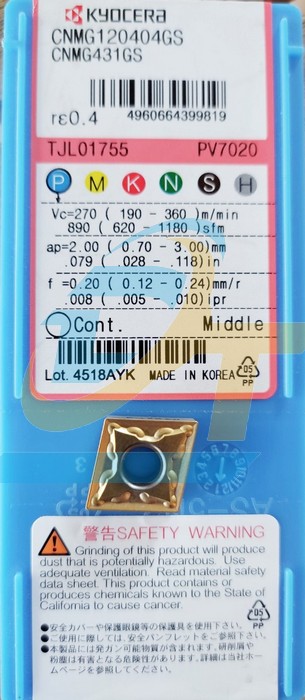 Hộp 10 mảnh dao tiện KYOCERA CNMG120404GS CNMG431GS CNMG120404GS CNMG431GS KYOCERA | Gi&aacute; rẻ nhất - C&ocirc;ng Ty TNHH Thương Mại Dịch Vụ Đạt T&acirc;m