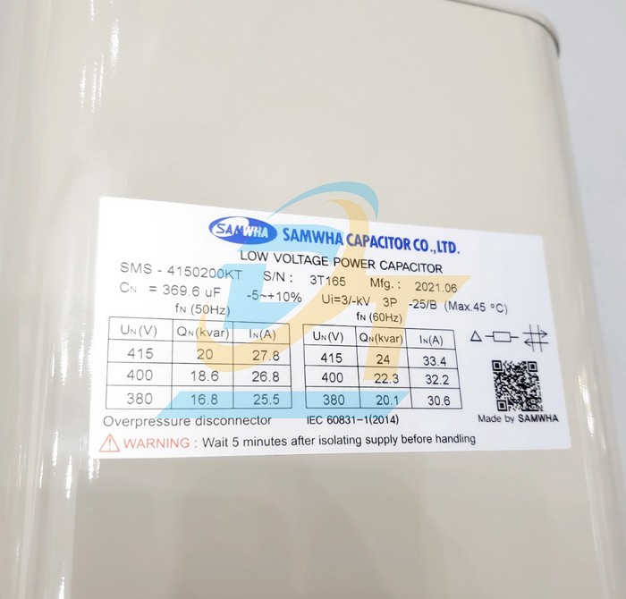 Tụ bù (Tụ dầu) 3P Samwha 415V 50Hz 20kvar  SAMHWA | Giá rẻ nhất - Công Ty TNHH Thương Mại Dịch Vụ Đạt Tâm