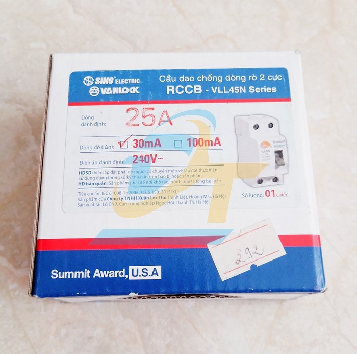 Cầu dao chống rò RCCB 2P 25A 30mA Sino VLL45N/25A VLL45N/25A Sino | Giá rẻ nhất - Công Ty TNHH Thương Mại Dịch Vụ Đạt Tâm