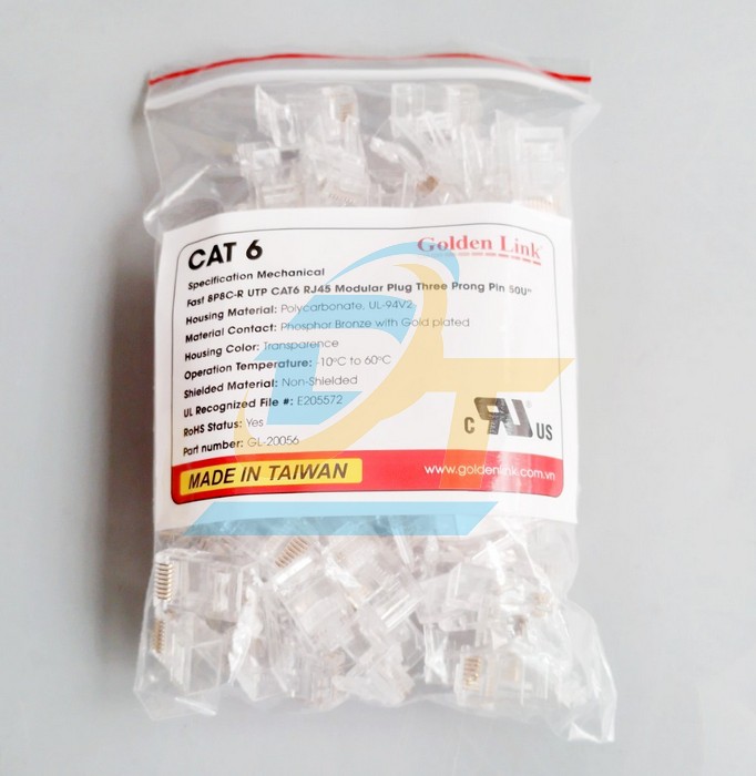 Đầu bấm mạng RJ45 Cat.6 UTP (Xuy&ecirc;n thấu) Golden Link GL-20056 GL-20056 GoldenLink | Gi&aacute; rẻ nhất - C&ocirc;ng Ty TNHH Thương Mại Dịch Vụ Đạt T&acirc;m