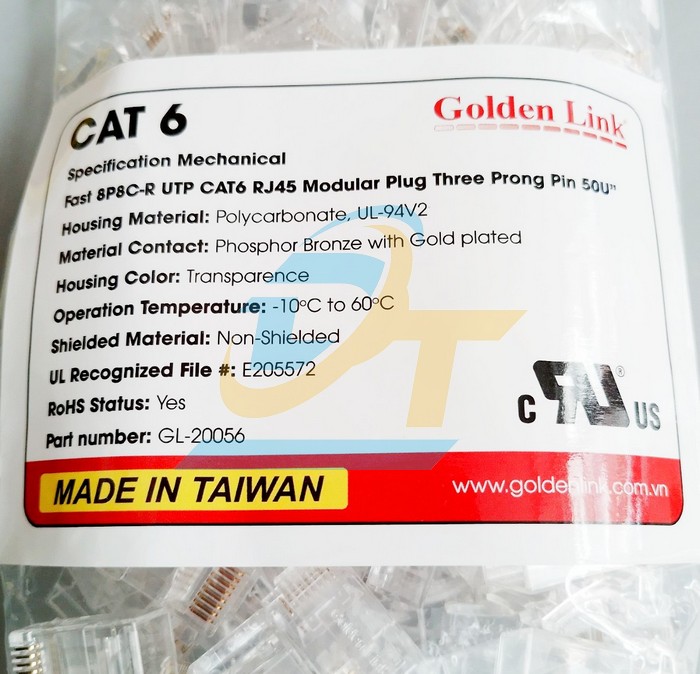 Đầu bấm mạng RJ45 Cat.6 UTP (Xuy&ecirc;n thấu) Golden Link GL-20056 GL-20056 GoldenLink | Gi&aacute; rẻ nhất - C&ocirc;ng Ty TNHH Thương Mại Dịch Vụ Đạt T&acirc;m