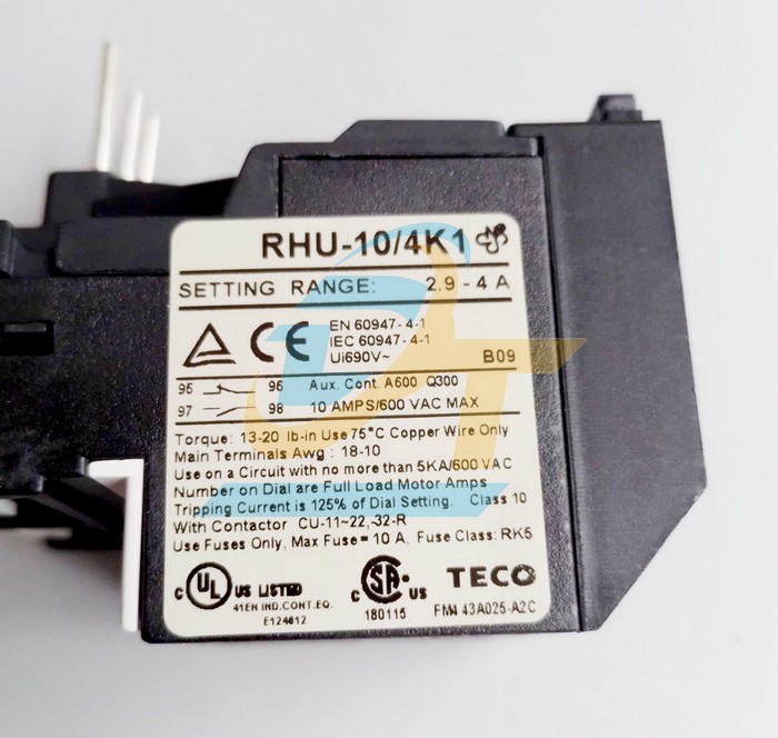 Relay nhiệt 2.9-4A Teco RHU-10/4K1 RHU-10/4K1 Teco | Giá rẻ nhất - Công Ty TNHH Thương Mại Dịch Vụ Đạt Tâm