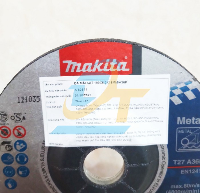 Đ&aacute; m&agrave;i sắt 100x6x16mm Makita A-80911  Makita | Gi&aacute; rẻ nhất - C&ocirc;ng Ty TNHH Thương Mại Dịch Vụ Đạt T&acirc;m