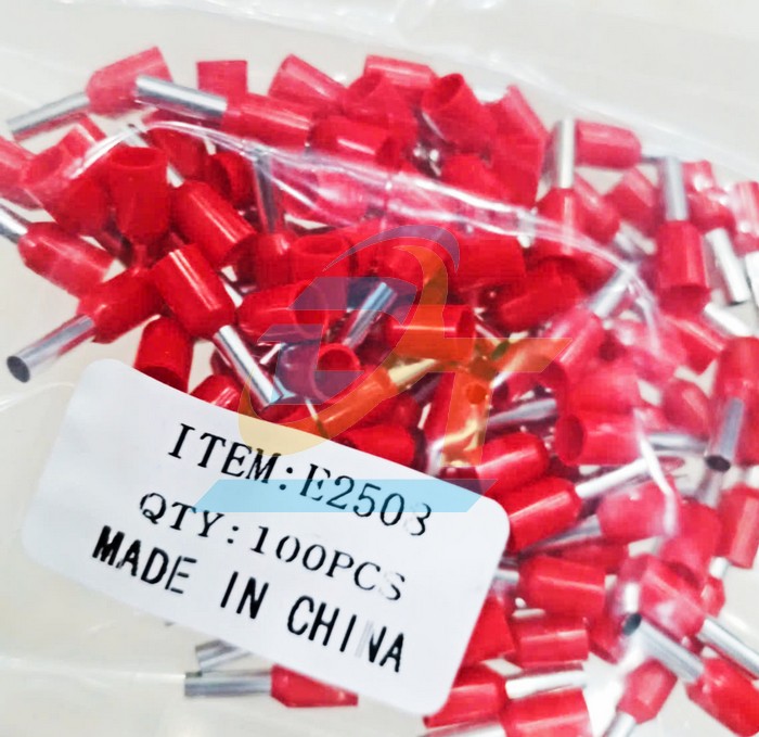 Đầu cos pin rỗng E2508 (Tiết diện cáp 2.5mm2)  China | Giá rẻ nhất - Công Ty TNHH Thương Mại Dịch Vụ Đạt Tâm