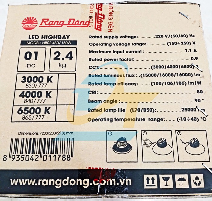Đ&egrave;n Led nh&agrave; xưởng Highbay 150W 220V 6500K Rạng Đ&ocirc;ng HB02 430/150W  RangDong | Gi&aacute; rẻ nhất - C&ocirc;ng Ty TNHH Thương Mại Dịch Vụ Đạt T&acirc;m