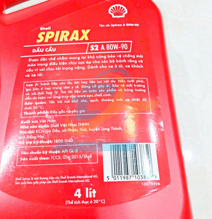 Dầu cầu hộp số Shell Spirax S2 A 80W-90 4L  Shell-Spirax | Giá rẻ nhất - Công Ty TNHH Thương Mại Dịch Vụ Đạt Tâm