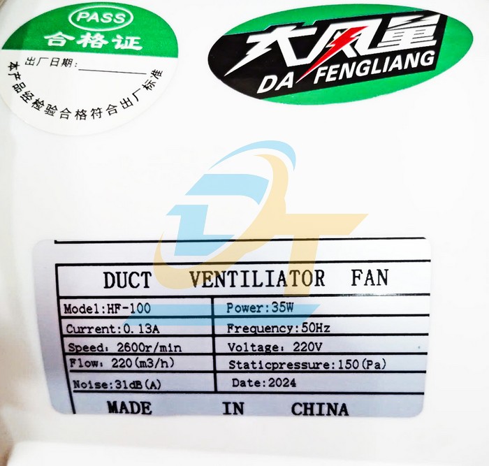 Quạt thông gió nối ống 35W 0.13A 220V HF-100  China | Giá rẻ nhất - Công Ty TNHH Thương Mại Dịch Vụ Đạt Tâm