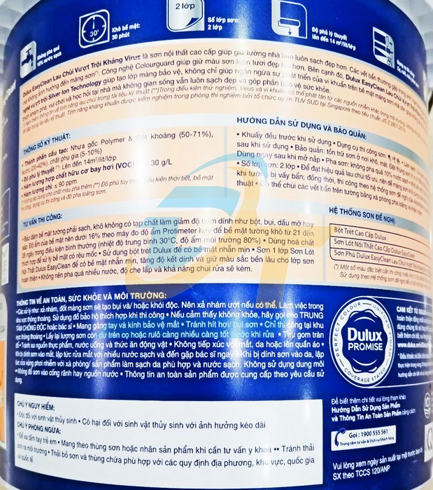 Sơn nước trong nhà Dulux EasyClean kháng virus 99A Base A - Thùng 5 lít  Dulux | Giá rẻ nhất - Công Ty TNHH Thương Mại Dịch Vụ Đạt Tâm