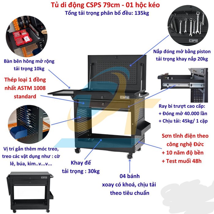 Xe đẩy dụng cụ 79cm 1 hộc k&eacute;o  VietNam | Gi&aacute; rẻ nhất - C&ocirc;ng Ty TNHH Thương Mại Dịch Vụ Đạt T&acirc;m